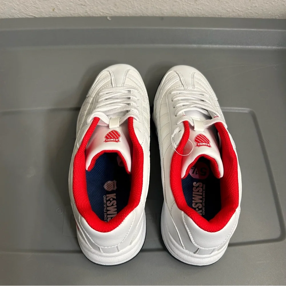 K-Swiss White and Red Sneakers Sleek Design